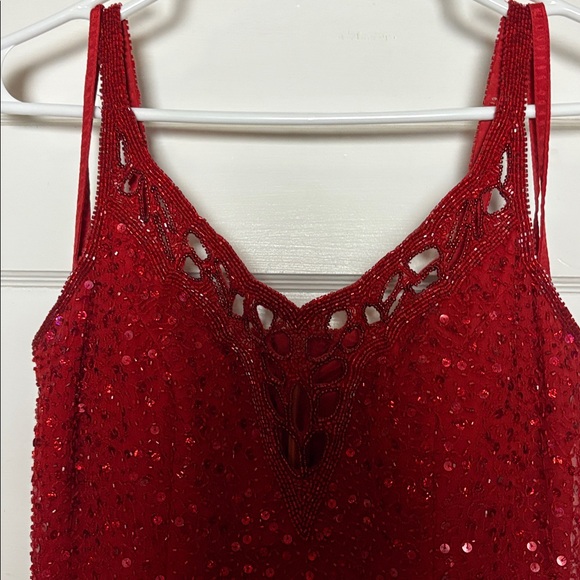 Precious Formals Stunning Vintage Red Silk Beaded and Sequined Gown Size M - Picture 3 of 6